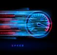 Clock measuring speed red and blue neon showing high speed in the red