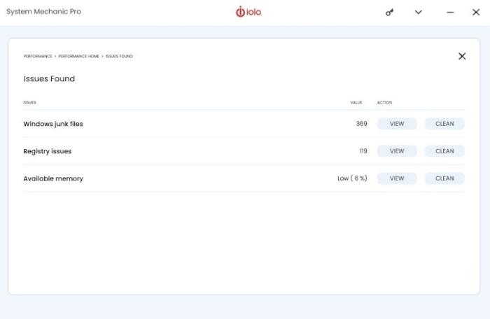 Most of the issues iolo's performance scan found on our PC had to do with Windows junk files and registry issues. 