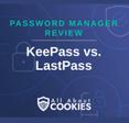 A blue background with images of locks and shields with the text &quot;Password Manager Review Keeper KeePass vs. LastPass&quot; and the All About Cookies logo. 