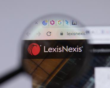 Magnifying glass on LexisNexis website top logo