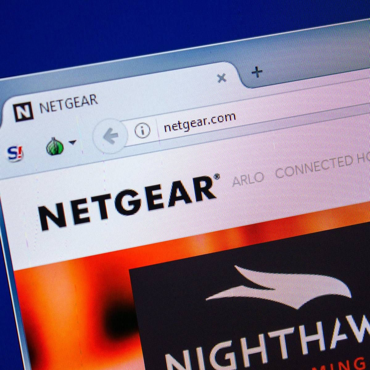 Homepage of NETGEAR website on the display of a PC.