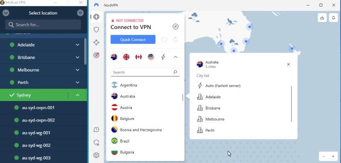 The Mullvad VPN interface alongside the NordVPN interface.