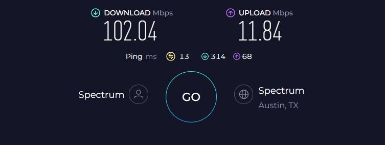 Speed test of a device with a VPN connected.