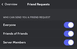 You can restrict who sends your child friend requests to friends of friends and/or server members — or you can choose to allow everyone to send friend requests.