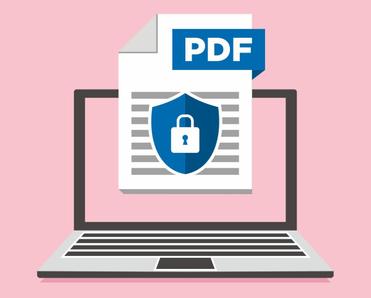 Graphic of a laptop with a pop-up of a locked PDF document.