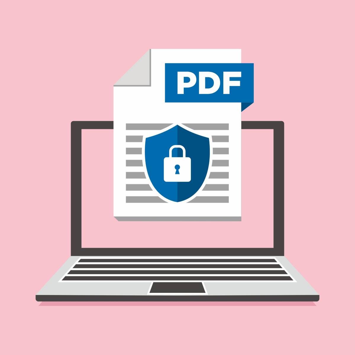 Graphic of a laptop with a pop-up of a locked PDF document.