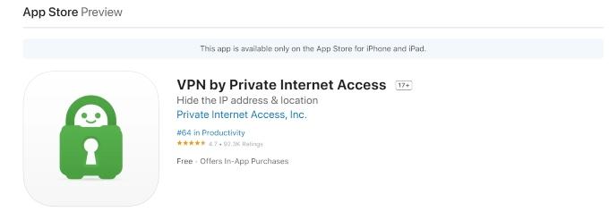 PIA's App Store VPN had 4.7 out of 5 stars and over 92,000 reviews.
