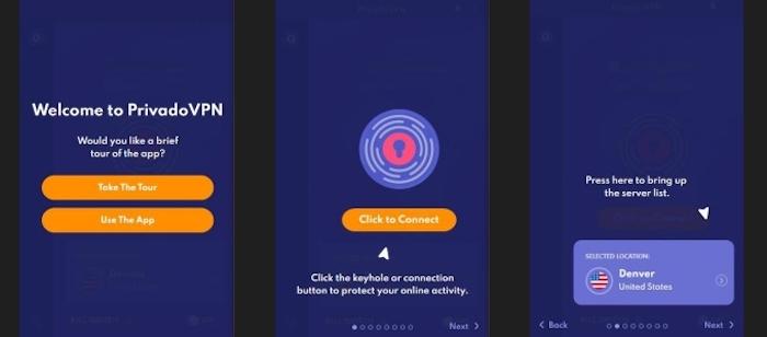 PrivadoVPN walks you through a tutorial when you first launch the app.