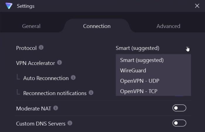 Proton VPN uses WireGuard, OpenVPN, and IKEv2/IPsec VPN protocols. 
