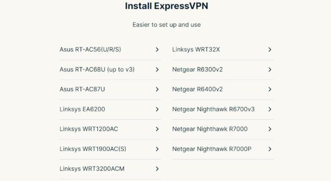 Screenhost of ExpressVPN linking to instructions for various routers