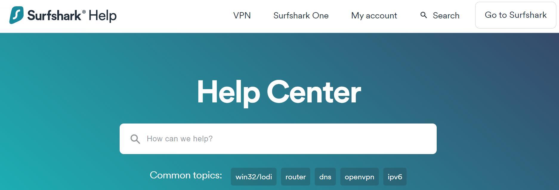 Surfshark's Help Center includes a search function to help narrow down answers to your current issue.