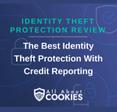 A blue background with images of locks and shields with the text &quot;Identity Theft Protection Review The Best Identity Theft Protection With Credit Monitoring&quot; and the All About Cookies logo. 