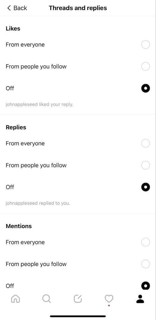 Tired of constant notifications? Turn them off for likes, replies, and mentions.