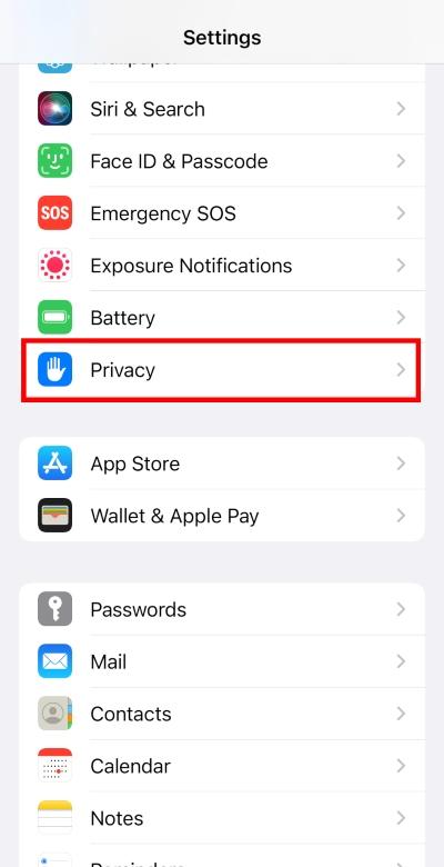 Screenshot of privacy