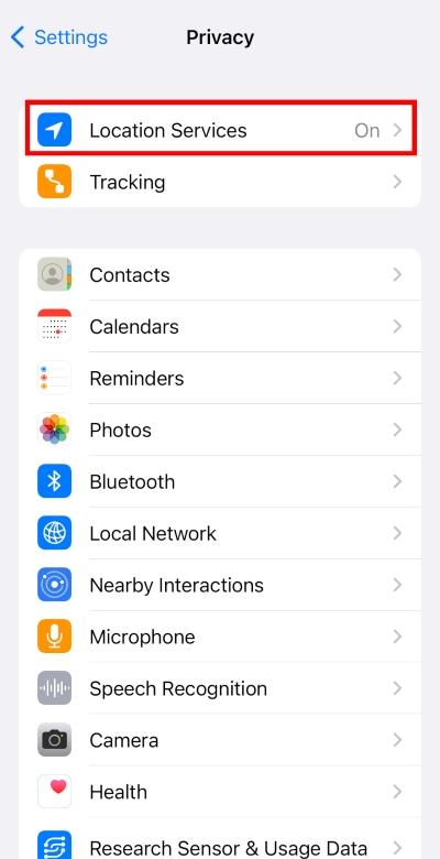 Screenshot of privacy settings
