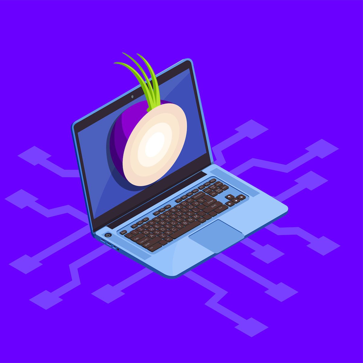 An illustration of an onion on a computer to represent Onion over VPN