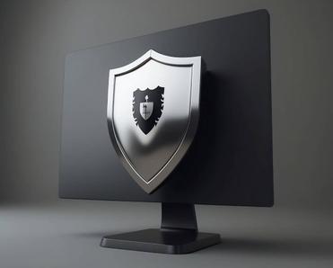 An illustration of a cybersecurity symbol on a computer screen.