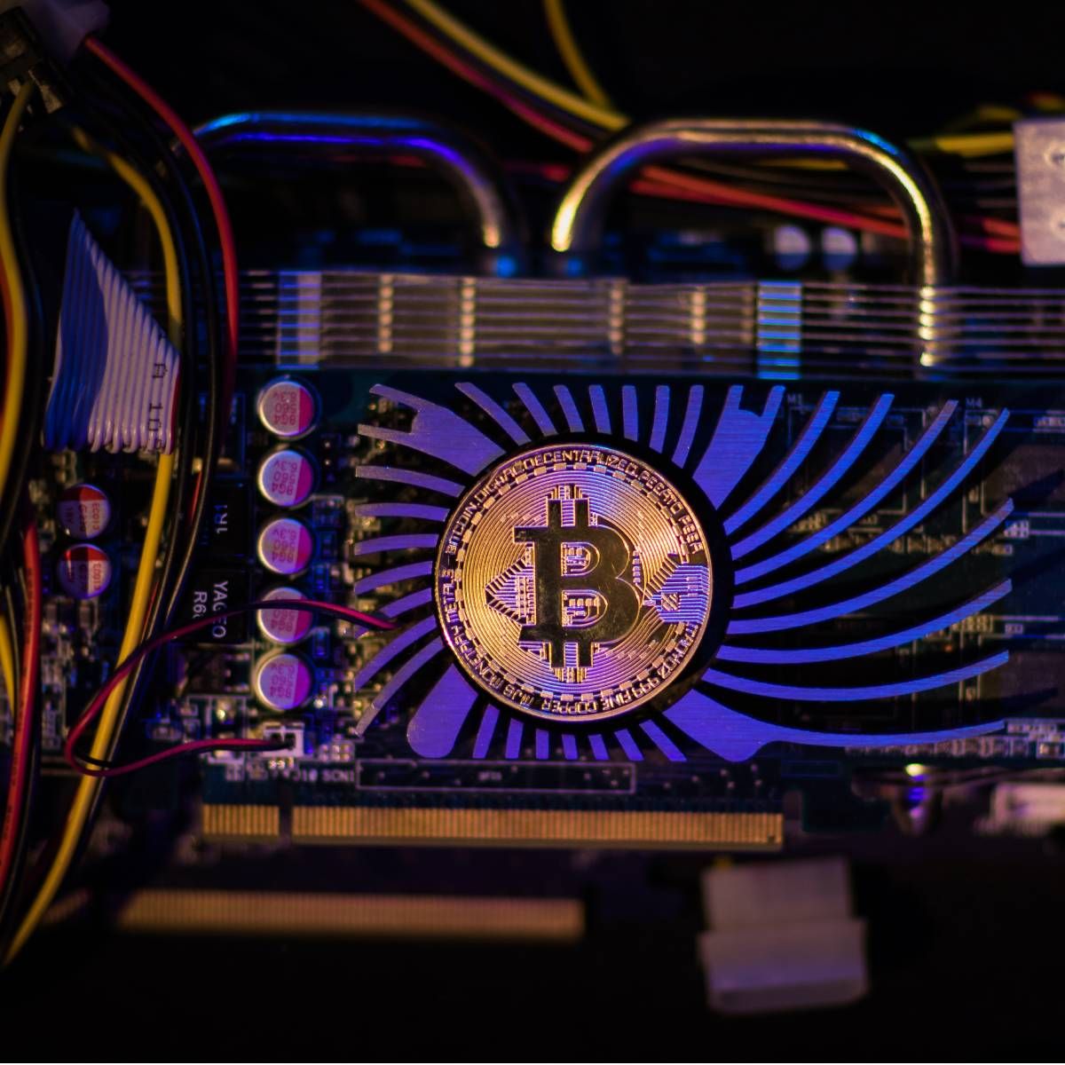 A bitcoin being mined in a computer.