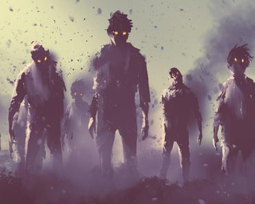 An illustration of a group of zombies walking toward the camera. You can use a VPN to unblock The Walking Dead TV show if you live outside the U.S.