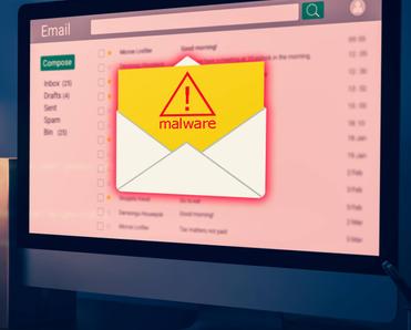 A computer open on an email screen that has been delivered some malware.