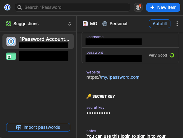 1Password's Firefox extension dashboard.