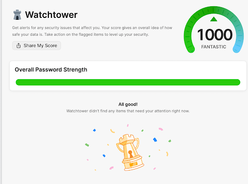 1Password's Watchtower feature, which scans your password strength.