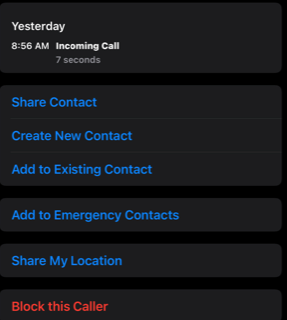 An iPhone contact screen.