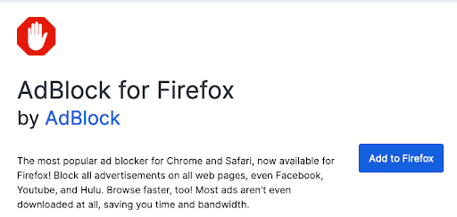 A screenshot of the Firefox extension for AdBlock.