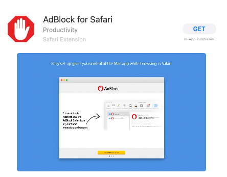 A screenshot of the Safari extension for AdBlock.