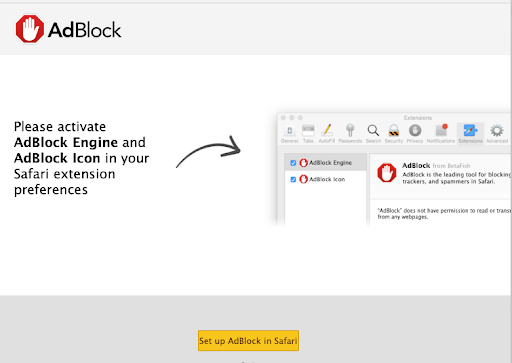 Instructions for how to activate AdBlock on Safari.