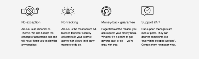 The features that are offered with AdLock's paid plan.