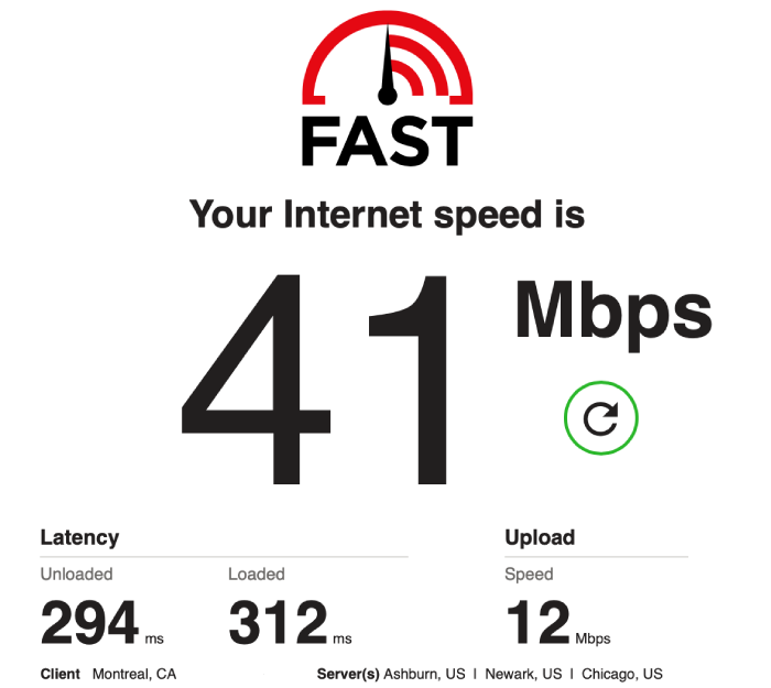 U.S. to Canada Netflix streaming speed results for Atlas VPN.