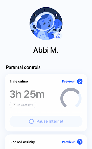 Aura's parental controls lets you see how much time each child spends online, blocked activity, and more.