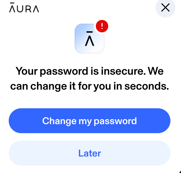 Screenshot of Aura "change my password" option