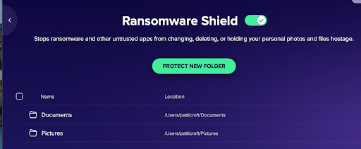 The Avast Premium Security Ransomware Shield page, which is on by default.