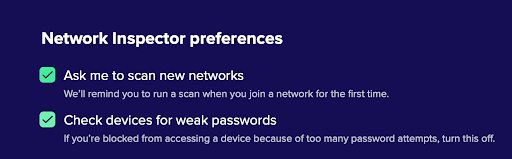 The Avast Premium Security Network Inspector preferences.