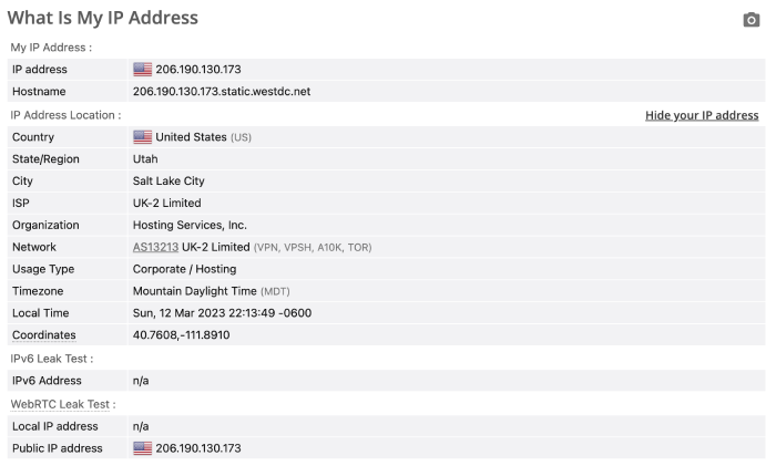 Avast SecureLine VPN's DNS leak test results.