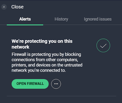 AVG keeps you up to date with alerts — and if no issues are detected, reassures you that its Enhanced Firewall is working.