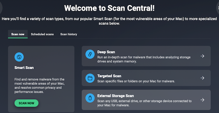 We clicked on Run Other Scans in our AVG antivirus and it took us to a Scan Central dashboard where we could select the type of scan we wanted.
