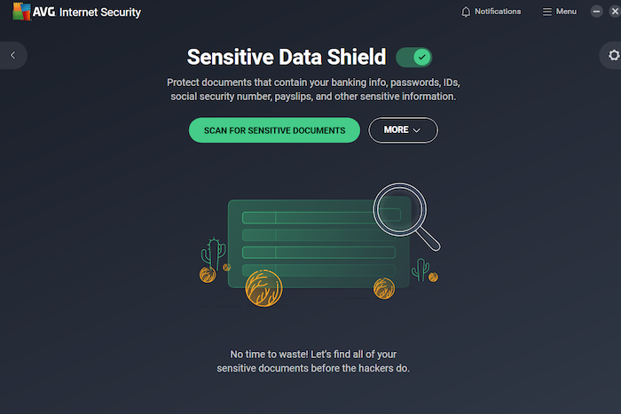Paid AVG subscribers get access to the Sensitive Data Shield feature, which scans your device for documents containing sensitive info and monitoring who has access to those files.