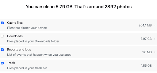 We tried out Avira's junk cleaner, which identified 5.79 GB of space we could free up by cleaning our device.