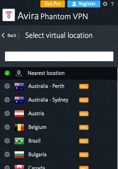 Avira's Phantom VPN automatically connected us to the nearest virtual location, but it also offers multiple worldwide servers to choose from.