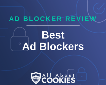 A blue background with images of locks and shields with the text &quot;Best Ad Blockers&quot; and the All About Cookies logo. 