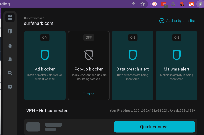 Surfshark CleanWeb 2.0 doesn't require a VPN and instead is an ad blocker browser extension.