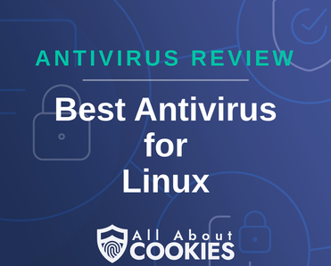 Blue background with text reading &quot;Antivirus Review Best Antivirus for Linux&quot; and the All About Cookies logo.