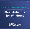 A blue background with images of locks and shields with the text &quot;Best Antivirus for Windows&quot; and the All About Cookies logo. 