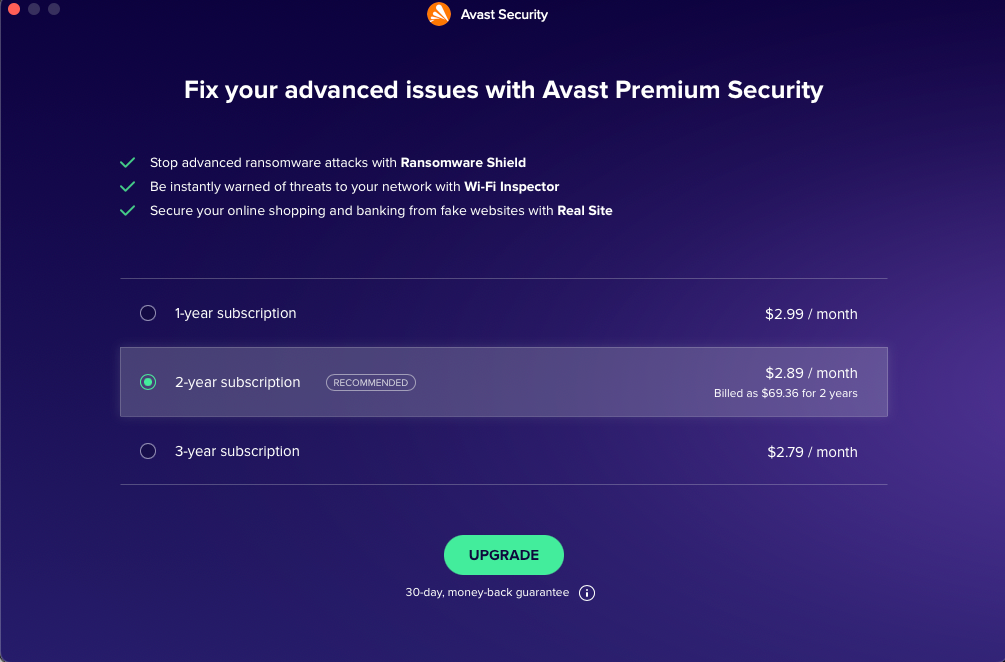 A drawback of Avast's free antivirus is that some features require a paid plan, including resolving some issues flagged during the scan.