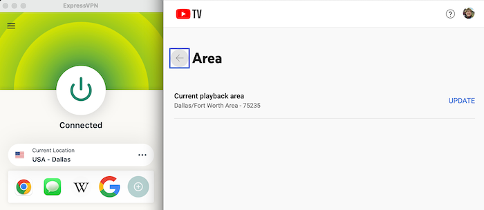 We used ExpressVPN and Location Guard to change our YouTube TV location to Dallas, TX.