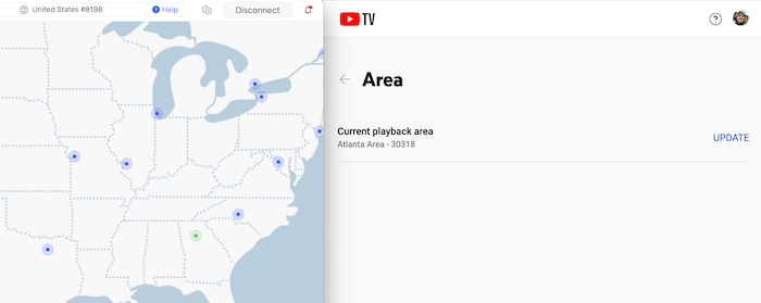 We used NordVPN and Location Guard to change our location to Atlanta on YouTube TV.