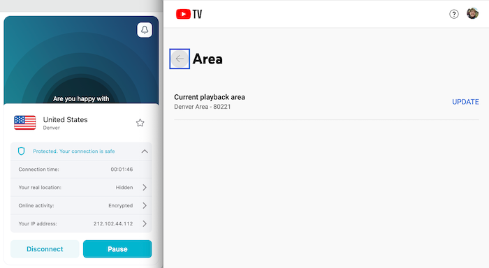 We used Surfshark VPN and Location Guard to change our YouTube TV location to Denver, CO.